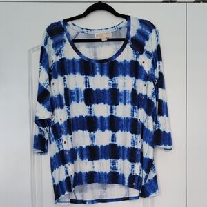 Michael Kors Blue and White 3/4 Sleeve top